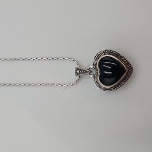 Elegant Cookie Lee Silver Black Heart Pendant Necklace